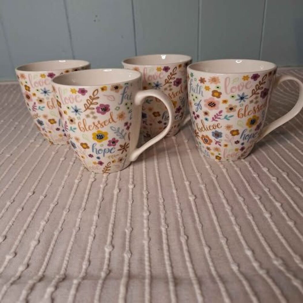 Pfaltzgraff Mugs "Believe, faith, love, blessed" set of 4